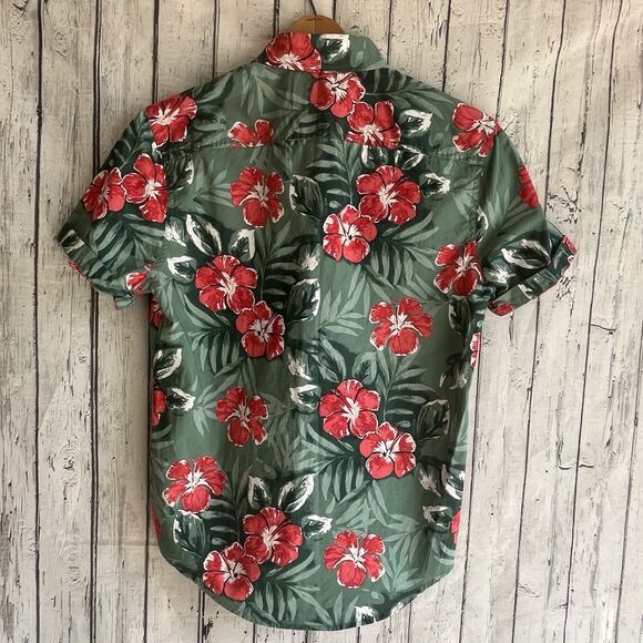 Abercrombie & Fitch Mens Floral Hawaiian Shirt Size S Aloha Coastal Green Red - Picture 7 of 10